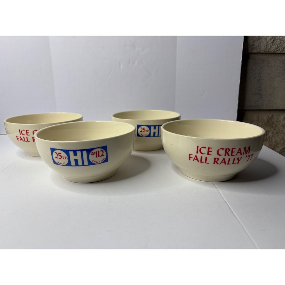 Vintage 1977 Ice Cream Fall Rally 25th HI Canton USA Ceramic Bowls Set of 4